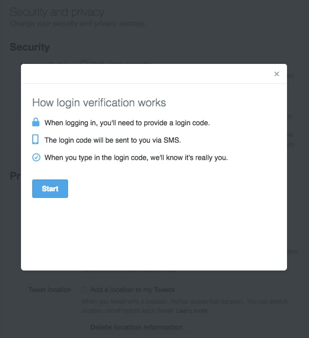 The security and privacy tab on your Twitter account settings (Source: Twitter)